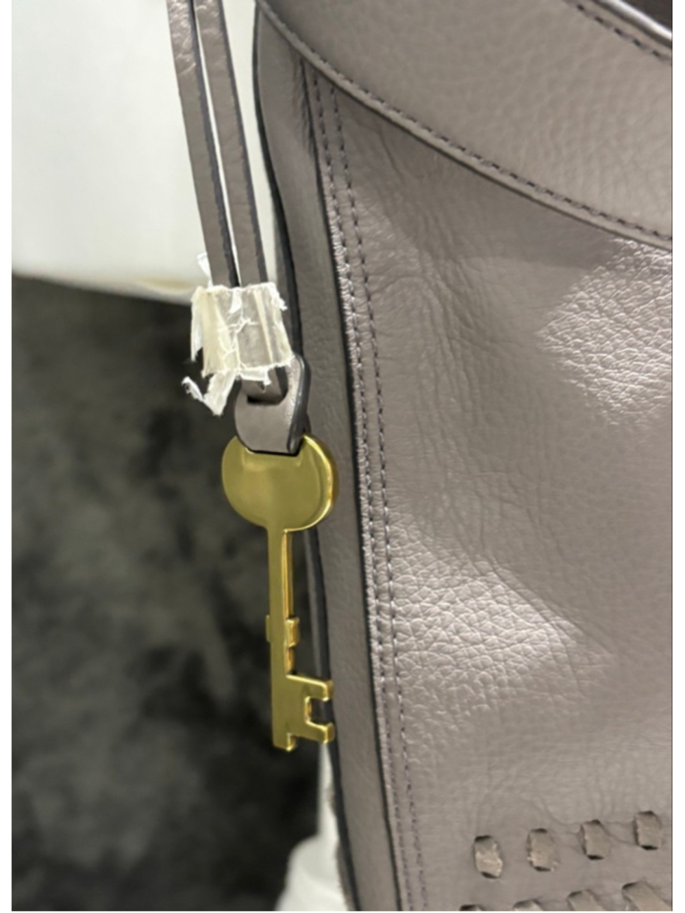 NWOT FOSSIL "Maya" Hobo Gray/Light Taupe Leather Handbag Purse ZB7191 w/key! - Picture 7 of 12